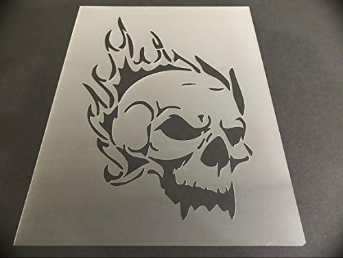 Skull #9 Reusable Sturdy Stencil Crafts, Skulls Airbrush, Halloween 8" x 10.5 Sheet 7 mm Thick Flexible Durable Plastic Arts and Crafts Material Scrapbooking for Airbrush Painting Drawing