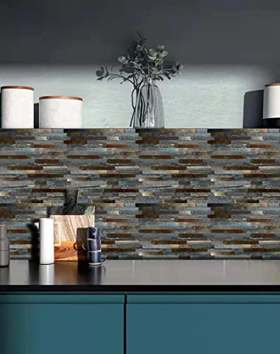 10-Sheet Peel and Stick Backsplash PVC Metal Tile，Self-Adhesive Wood Grain Wall Sticker Easy DIY Stick on Kitchen Bathroom Walls (10, Metal Pattern + Green Wood Grain) - color: Metal Pattern + Green Wood Grain