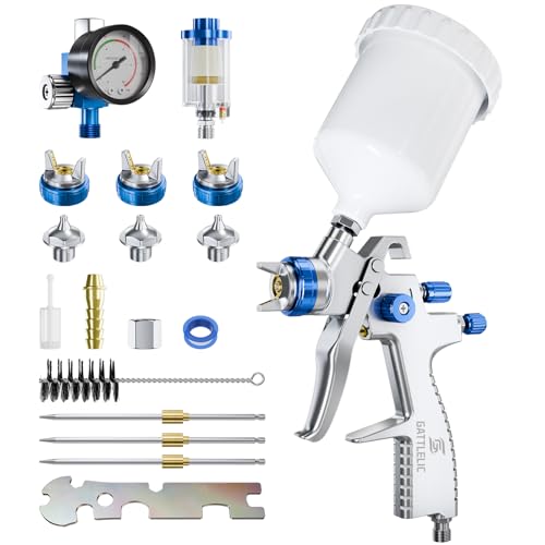 LVLP Air Spray Gun Premium Kit with 1.3/1.5/1.7mm Nozzle & Air Regulator,Automotive Paint Sprayer, for Cars & House DIY Painting Gun - color: LVLP Steel