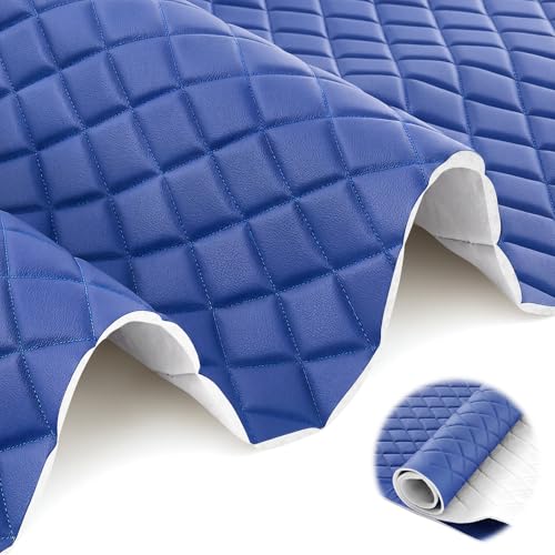 SmoothNovelty 2.1 Yards Diamond Quilted Vinyl Headliner Material 55 in Wide Faux Leather with Foam Backed 2" x 3" Diamonds Pattern Fabric for Car Furniture Upholstery(Blue) - color: Blue, size: 2.1 Yards
