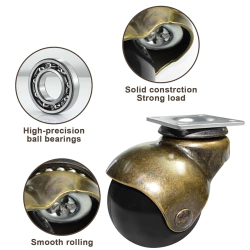 MySit 2 Inch Ball Caster Plate Brass Vintage Antique Wheels Set of 4 - size: 2inch(no brake)