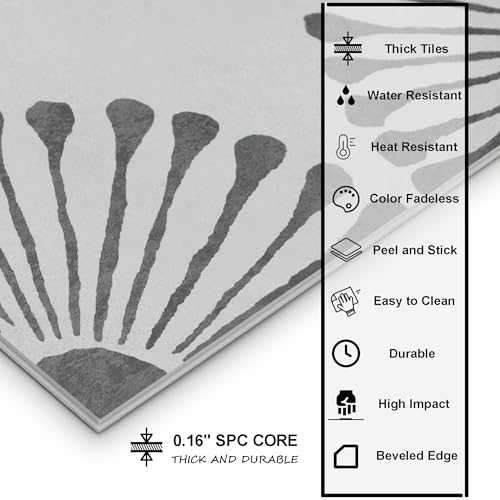 16-Sheet Peel and Stick Floor and Wall Tile, 9" x 9" Gray Stone Composite Self Adhesive Vinyl Flooring, Patterned Flower Groutable Backsplash Tile for Kitchen Bathroom Shower - color: Gray