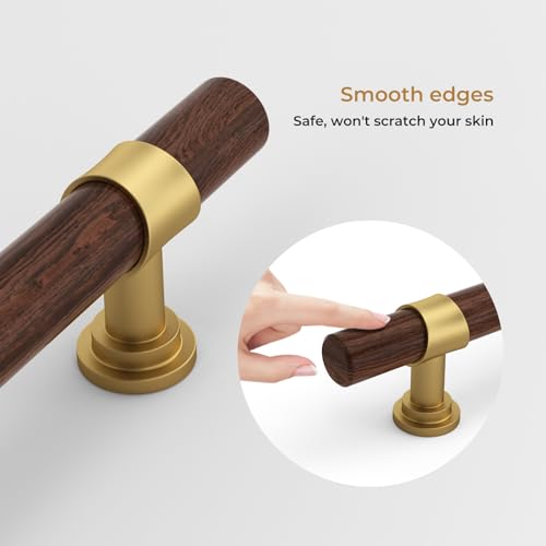 Haliwu 10 Pack 3 inch Hole Center Wood Grain and Gold Cabinet Pulls Gold Kitchen Hardware Handles 2 Tone Barrel Cabinet Drawer Pulls - color: Walnut Wood Grain& Matte Gold, size: 76mm (3 inch) Hole Center Spacing