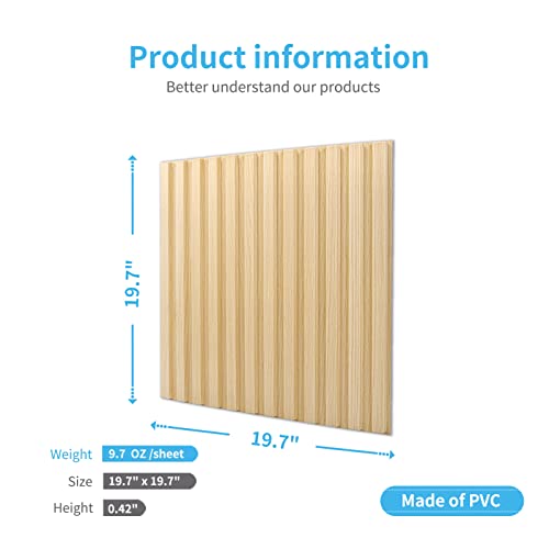 Art3d 3D Fluted Textured Slat Wall Panels, 19.7 x 19.7 in, 12-Pack, Oak - color: Square - Oak, size: 19.7 x 19.7in.