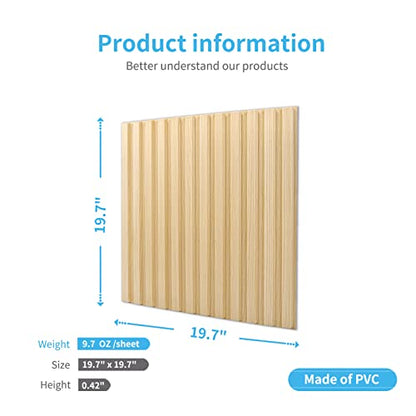 Art3d 3D Fluted Textured Slat Wall Panels, 19.7 x 19.7 in, 12-Pack, Oak - color: Square - Oak, size: 19.7 x 19.7in.
