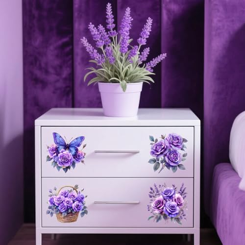 Peacoblue Purple Flowers Rub On Transfers for Furniture Craft 6"x12" - style: Bright Purple Flowers