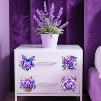 Peacoblue Purple Flowers Rub On Transfers for Furniture Craft 6"x12" - style: Bright Purple Flowers