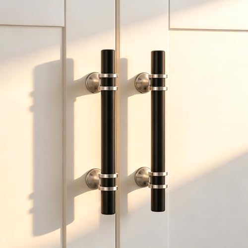 Rergy 10 Pack 5 Inch Hole Center Black and Silver Cabinet Pulls - color: Black&Brushed Nickel, size: 5-1/16in Hole Center(128mm)