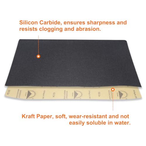 HARFINGTON 10pcs Sandpaper 150 Grit 18 x 12 Inch Waterproof Backing Silicon Carbide Abrasive Wet Dry Sanding Sheets for Wood Finishing, Metal Sanding, Automotive Polishing - size: 150 Grit