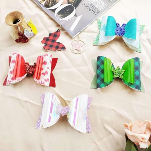 Reusable Faux Leather Bows Making Template,Plastic Cutting Stencil for DIY Hair Accessories Journal Scrapbook, Add 2 pcs A4 Size Random Glitter Sheets (Large Size) - style: Large Size