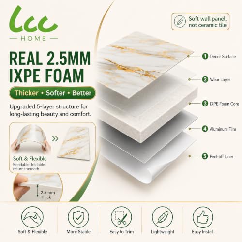 LCC Peel and Stick Wall Panels, Marble Look Backsplash Panels, Lightweight Wall Covering for Kitchen, Bathroom, Living Room & Bedroom (50, Luxury Gold Vein Marble) - color: Luxury Gold Vein Marble