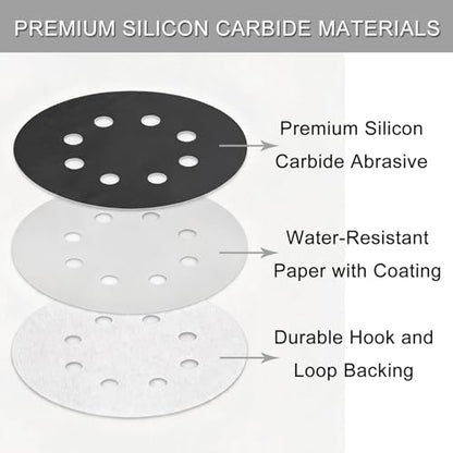 100Pcs 5 Inch Sanding Discs Hook & Loop 8-Hole Wet Dry Sandpaper Assortment - style: 100Pcs 180-3000 Grit (Mixed)