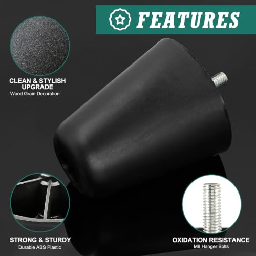 4pcs Plastic Furniture Legs 4" with T-Nuts, M10-1.5 Thread Bolt - size: 4 Inch, M10-1.5 Metric Thread Bolts