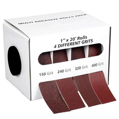 Emery Cloth Roll, 4 Grits 1'' x 19.7' Sand Paper Roll with Dispenser, 150 240 320 400 Grit Sandpaper Assortment, Wet Sanding Paper for Metal Automotive Furniture Wood - style: 4rolls 6m