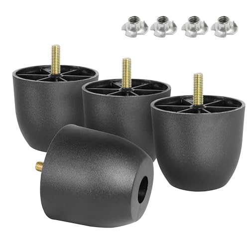 4pcs Plastic Furniture Legs 2.4" with T-Nuts, M8-1.25 Bolt, Widen - size: 2-3/8 Inch Widen, M8-1.25 Metric Thread Bolts