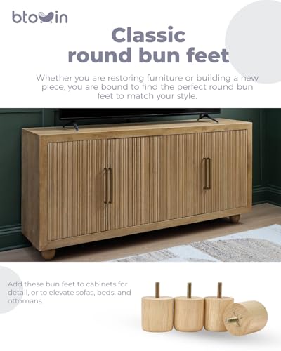 2 inch Solid Wood Bun Furniture Legs, 4Pcs Mid-Century Varnish - color: Varnish, size: 2" (5cm)