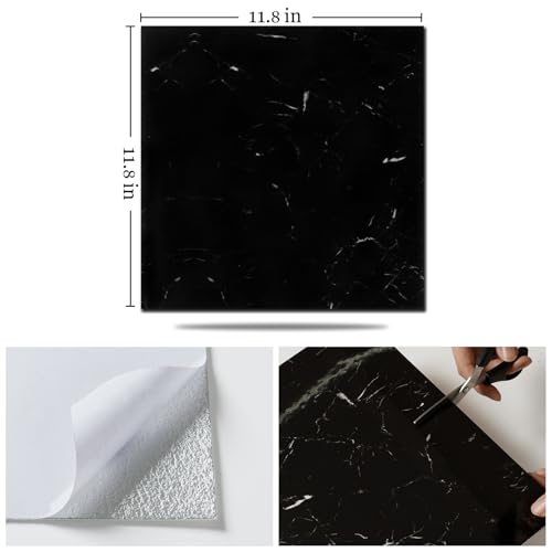 20 Sheets Peel and Stick Backsplash, 11.8"x11.8" Stick on Backsplash Tile Stickers Self Adhesive Backsplash Tile for Kitchen Bathroom Laundry Room - color: Black Marble, size: 20 PACK