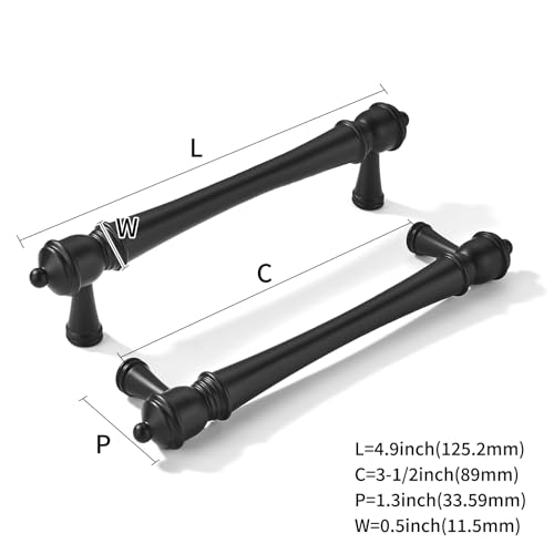 khtumeware 2 Pack 3-1/2 inch(89mm) Hole Center Black Cabinet Pulls Heavy-Duty Solid Matte Black Cabinet Hardware Drawer Pulls Hardware Suitable for Kitchens bathrooms and Dressing Tables - color: Black, size: 3-1/2inch(89mm) hole center