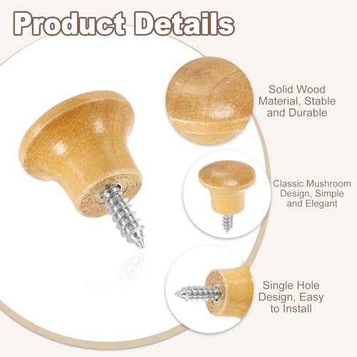 uxcell 8Pcs Round Wood Drawer Knob, 0.91" x 0.71" Self-Tapping Solid Wood Handle Round Cabinet Knob Mushroom Shape Wooden Knobs for Furniture Dresser Wardrobe, Wood Color - color: Wood Color