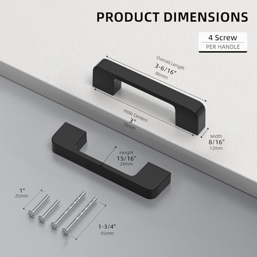 Black Cabinet Handles 3 Inch Matte Black Cabinet Pulls 10 Pack - color: Black, size: 3 Inch (76 mm) Hole Centers