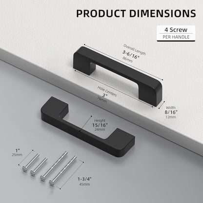 Black Cabinet Handles 3 Inch Matte Black Cabinet Pulls 10 Pack - color: Black, size: 3 Inch (76 mm) Hole Centers