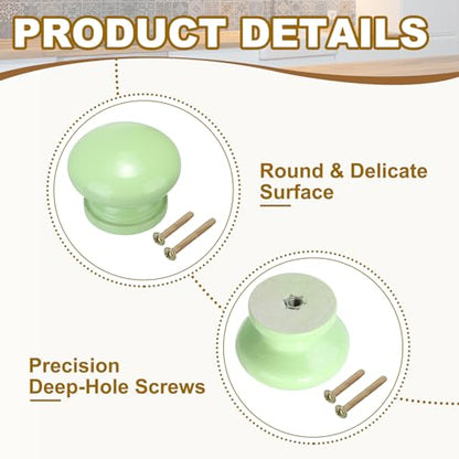 PATIKIL 1-3/8 Inch Round Green Wood Cabinet Knobs, 10 Pcs with Screws for Kitchen Cupboard Furniture Door - color: Green
