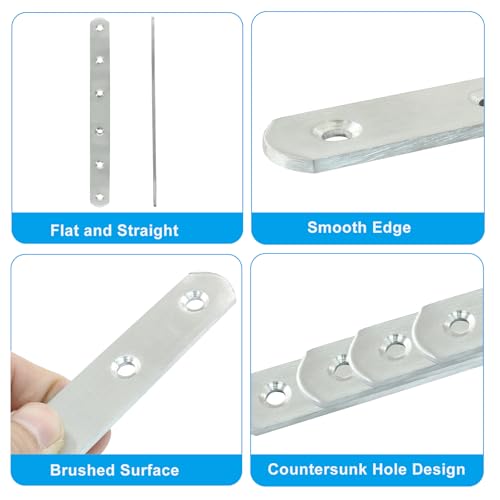 4 Pack 8 Inch Stainless Steel Flat Plate Straight Bracket - size: 8"-200mm-Silver