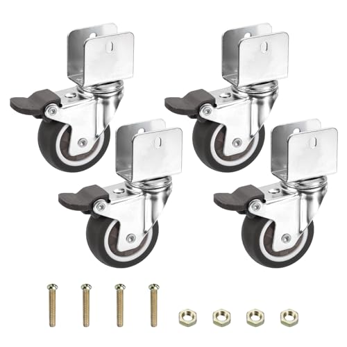PATIKIL 2" Swivel Caster Wheels with 3/4" U Bracket, 4 Pack Mute Moving Swivel Wheel Replacement with Brake Total Load 165lbs for Cabinet Furniture Table - size: 2"