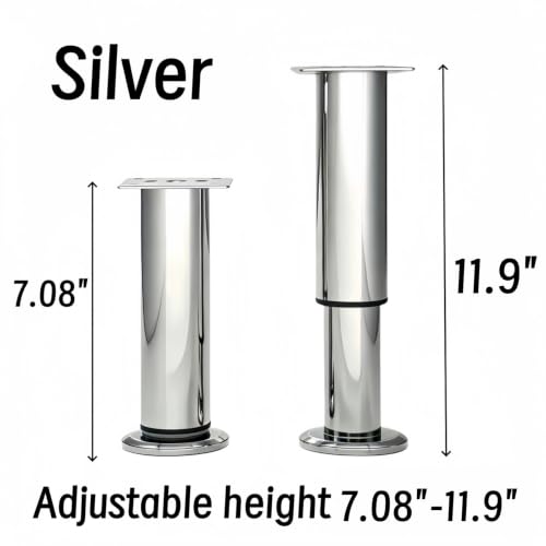 4Pcs Adjustable Silver Metal Furniture Legs 7.08-11.9Inch Cabinet Desk Sofa - color: Silver, size: 7.08"-11.9"-Set of 4