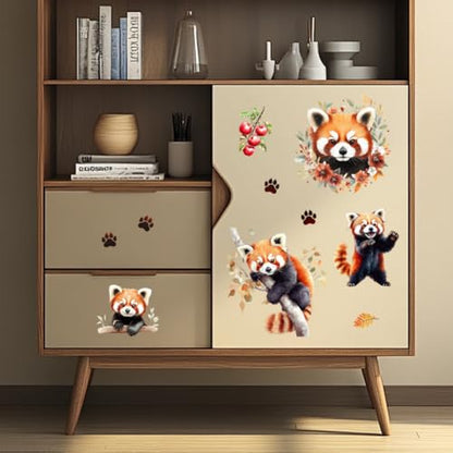 Peacoblue Red Pandas, Flowers Rub On Transfers for Furniture Craft 6"x12" - style: Red Pandas with Flowers