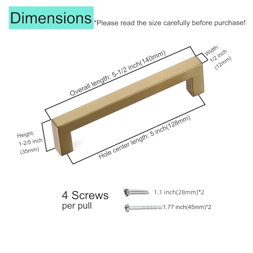 20 Pack Champagne Cabinet Pulls 5 Inch Square Drawer Handles Champagne Bronze Cabinet Handles Dresser Pulls Modern Stainless Steel Kitchen Hardware - color: Champagne, size: 5 Inch Hole Centers