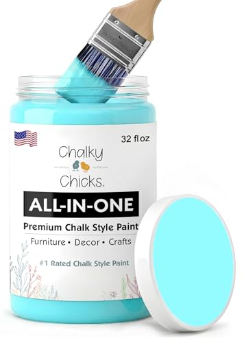Chalky Chicks Aqua Bay 32 Fl Oz Chalk Paint for Furniture All in One - color: Aqua Bay (Aqua Blue), size: 32 Fl Oz (Pack of 1)