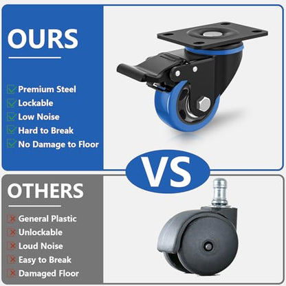 3 Inch Caster Wheels,Swivel Casters Set of 4 Heavy Duty with Safety Dual Locking,Plate Casters with Double Ball Bearings, Industrial Castor Wheels for Furniture,Workbench(Free Hardware Kits)