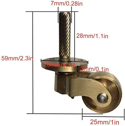 Antique Solid Brass Caster with 25mm Wheel,Moving Castor Wheels,Set of 4