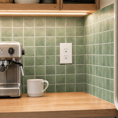 24 Pack Pale Sage Green Square Peel and Stick Wall Tiles, 6"x6" - color: Pale Sage Green, size: 24 Pcs 6" x 6" x 0.05"