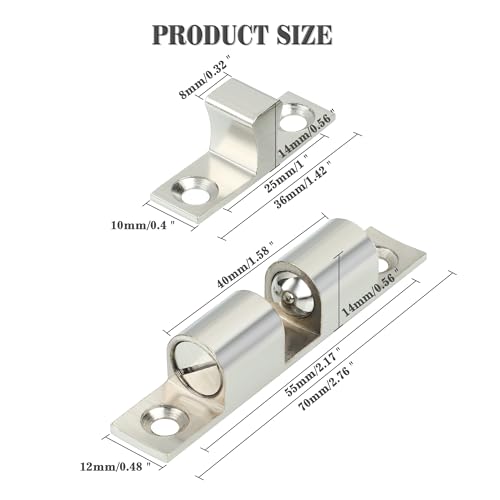 Alise Brass Double Roller Catch Cabinet Latches Door Catch 67mm,4 Pcs - color: Silver, size: 67mmX40mm