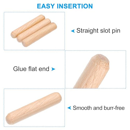 PATIKIL 1/4 Wooden Dowel Pins 144Pcs M6x20mm Wood Dowel Pins Hardwood Pegs - size: M6x20mm