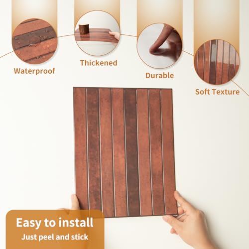 WOWSTAR 10-Sheet Thickened Peel and Stick Backsplash for Kitchen, Back Splashes Stick on Tile, Waterproof Wall Tiles, Terracotta - color: Terracotta