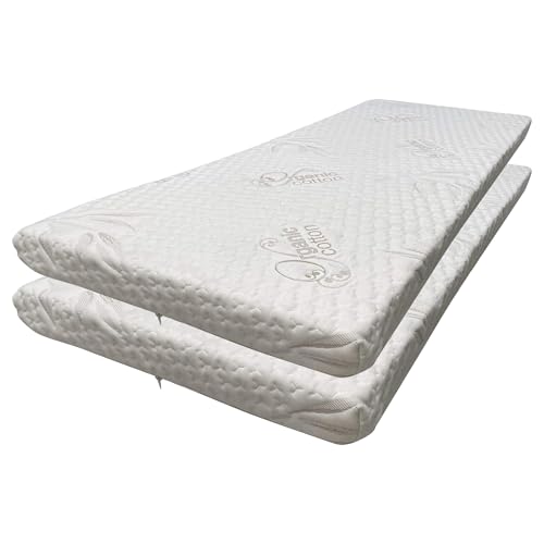 Foamma 2” x 30” x 72” High Density Foam Bunk Mattress, Organic Cotton Cover, Made in USA, Comfortable, CertiPUR-US Certified, 2 Pack - color: With Organic Cotton Cover, size: 2" x 30" x 72", style: 2 Pack