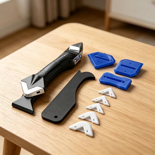 9Pcs Caulk Remover Tool Set with Replaceable Silicone Pads,Multi Function Sealant Finishing Scraper,Handheld Caulk Removal Kit for Bathroom Kitchen Window Glass Sealant Trimming