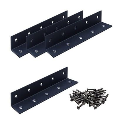 8" x 1.5" x 1.5" L Brackets Heavy Duty, Large Iron Corner Bracket Metal Joint, Thickness 2.5mm Including Screws, for Wooden Bookshelf Furniture Cabinet (Black-4PCS) - size: 8" x 1.5" x 1.5" - 4pcs - Black