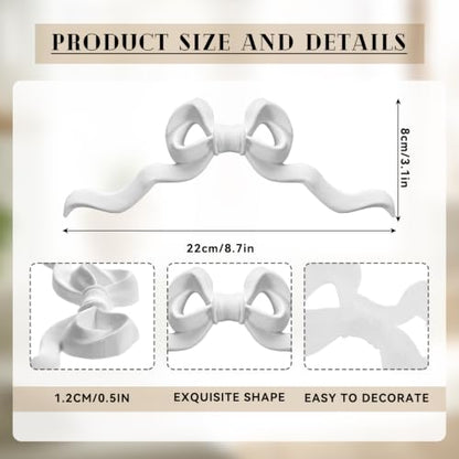 Roowest 2 Pcs Large Bow Appliques Onlays White PVC Appliques for Furniture Decorative 3D Roses Carved Onlay DIY Decorative for Cabinet Dresser Bed Door Wall Wardrobe Ceiling - style: Long Bow