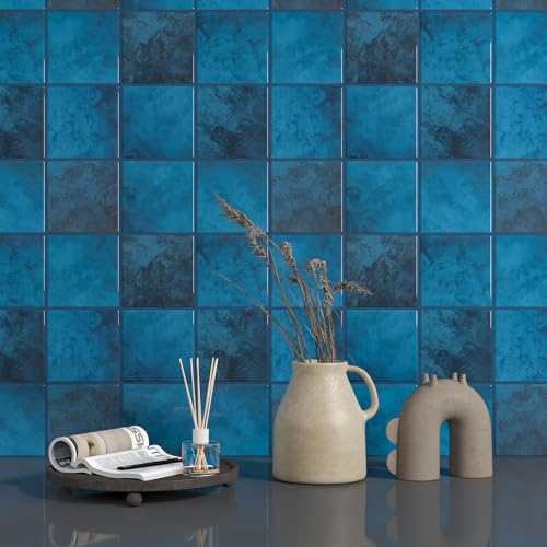 CHIHUT 6 Sheets Peel and Stick Backsplash Tiles 12''x12'' Dark Blue 3D Marble Self Adhesive Wall Tiles Waterproof Stick on Back Splashes for Kitchen Bathroom Backsplash Shower Walls - color: Dark Blue, size: 6 Tiles