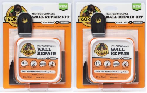 GORILLA Wall Repair Kit, Heavy Duty Spackling Tub, 4 in Patch, 8 Fl Oz (Pack of 2) - size: 8 Fl Oz (Pack of 2)
