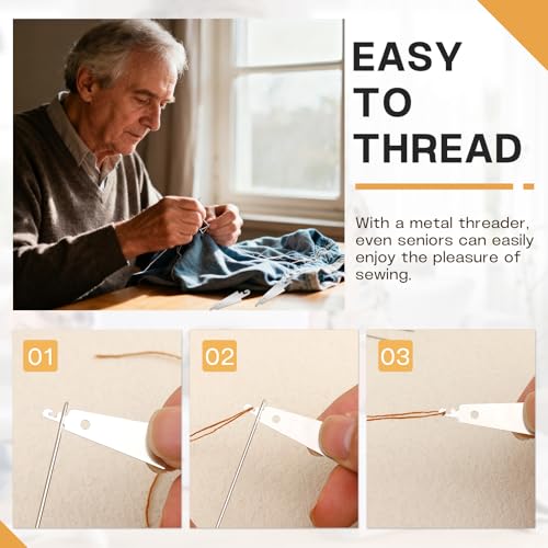 SHWAKK 37 PCS Travel Sewing Kit, Big Eye Steel Sewing Needle Threader Kit - size: 37pcs