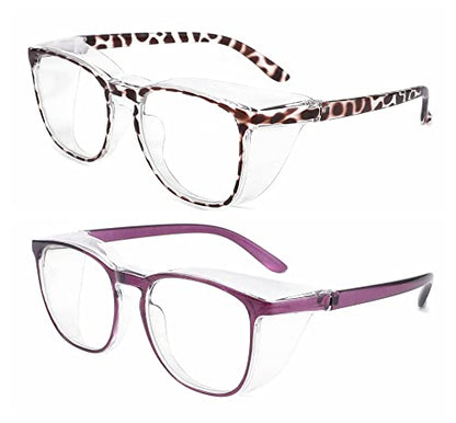 Alsenor Safety Glasses Anti Fog Goggles Protective Eyewear Blue Light Blocking Anti Dust UV Protection Glasses For Men Women (2 Pack(new-leopard+new-purple)) - color: 2 Pack (New Leopard + New Purple)