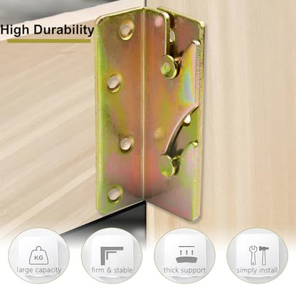 Rockgoya Bed Rail Brackets, Gold-Colorful Bed Frame Hardware, Set of 4 Pack Wooden Bed Brackets with Screws, Bed Rail Fittings, Heavy Duty Non-Mortise - color: Gold-colorful