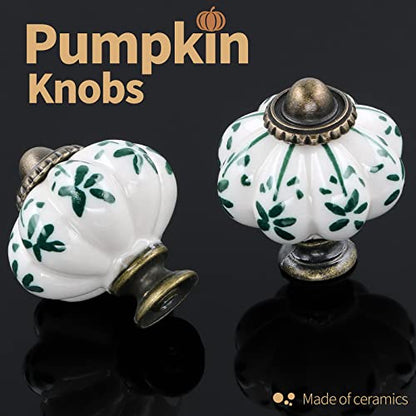 12pcs Ceramic Pumpkin Knobs - Green Flower - style: Green Flower