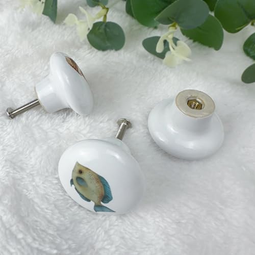 Set of 6 Ceramic Kids Nursery Fish Ocean Starfish Beachy Coastal Cabinet Dresser Drawer Door Handle Pulls Knobs 1.5 X 1.5 Inches - size: conch