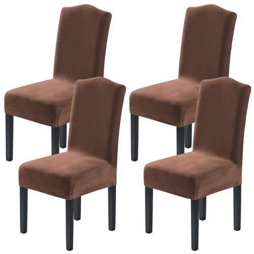 H.VERSAILTEX Velvet Dining Chair Covers Stretch Chair Covers for Dining Room Set of 4 Parson Chair Slipcovers Chair Protectors Covers Dining, Soft Thick Solid Velvet Fabric Washable, Caramel Cafe - color: Caramel Cafe, size: 4
